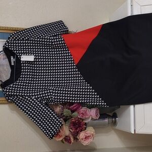 Career Black & Red Houndstooth Midi Dress Party Dinner Size 16 Contemporary